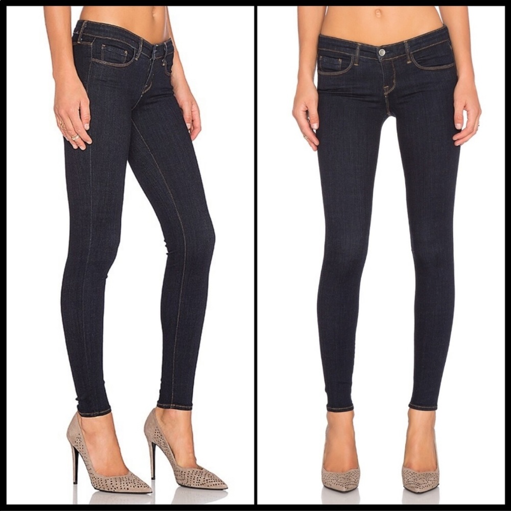 L'AGENCE Chantal Low Rise Skinny Jeans in Midnight Cotton Blend Dark Wash